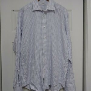 Faconnable 16 1/2 purple checked LS longed‎ cuff